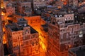 Yemen. Night view of the old city of Sanaa Royalty Free Stock Photo