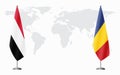 Yemen and Romania flags for official meeting