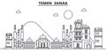 Yemen, Sanaa architecture line skyline illustration. Linear vector cityscape with famous landmarks, city sights, design