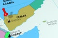 Yemen, Sanaa- capital city, pinned on political map Royalty Free Stock Photo