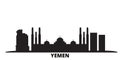 Yemen, Sanaa city skyline isolated vector illustration. Yemen, Sanaa travel black cityscape