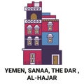 Yemen, Sanaa, The Dar , Alhajar travel landmark vector illustration