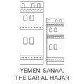 Yemen, Sanaa, The Dar Alhajar travel landmark vector illustration