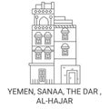 Yemen, Sanaa, The Dar , Alhajar travel landmark vector illustration Royalty Free Stock Photo