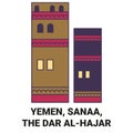 Yemen, Sanaa, The Dar Alhajar travel landmark vector illustration Royalty Free Stock Photo
