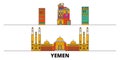 Yemen, Sanaa flat landmarks vector illustration. Yemen, Sanaa line city with famous travel sights, skyline, design. Royalty Free Stock Photo