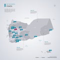 Yemen vector map with infographic elements, pointer marks
