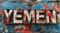 Yemen written in old letterpress type on an old weathered wall Royalty Free Stock Photo