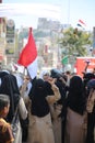A Yemeni woman participates in the peaceful protests in the city of Taiz