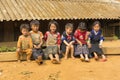 Yen Bai, Vietnam - Apr 12, 2014: Unidentified Hmong children playing on playground in front of there houses under sunlight. The Hm