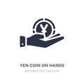 yen coin on hands icon on white background. Simple element illustration from Business concept Royalty Free Stock Photo