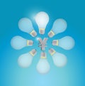 Yen currency and light bulbs around. Royalty Free Stock Photo