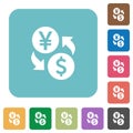 Yen Dollar exchange rounded square flat icons Royalty Free Stock Photo