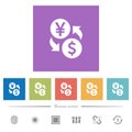 Yen Dollar money exchange flat white icons in square backgrounds Royalty Free Stock Photo