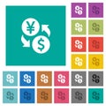 Yen Dollar money exchange square flat multi colored icons Royalty Free Stock Photo