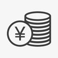 Yen icon. Pile of coins. Japanese currency symbol Royalty Free Stock Photo