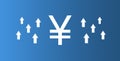 Yen icon with up arrows. Rise of the currency