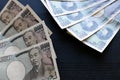 yen notes money concept background Closeup of Japanese currency Royalty Free Stock Photo