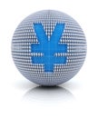 Yen or RMB icon on globe formed by dollar sign, 3d