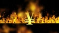 Yen Sign Burning Hot Word in Fire