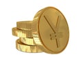 Yen sign in golden coin Royalty Free Stock Photo