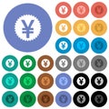 Yen sticker beveled buttons round flat multi colored icons