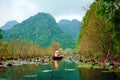 Yen stream on the way to Huong pagoda in autumn, Hanoi, Vietnam. Vietnam landscapes.