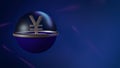 Yen symbol in a blue sphere with a transparent top on a dark blue background. 3D. Currencies. Finance. Forex trading concept.