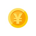 Yen symbol on gold coin flat style Royalty Free Stock Photo