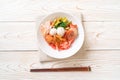 (Yen-Ta-Four) - Dry Thai Style Noodle with assorted tofu and fish ball in Red Soup Royalty Free Stock Photo