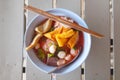 Yen Ta Four Noodles, an Asian Style Noodles with Fishballs in Pink Soup