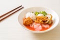 (Yen-Ta-Four) - Thai Style Noodle with assorted tofu and fish ball in Red Soup Royalty Free Stock Photo