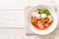 (Yen-Ta-Four) - Thai Style Noodle with assorted tofu and fish ball in Red Soup Royalty Free Stock Photo