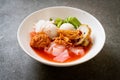 (Yen-Ta-Four) - Thai Style Noodle with assorted tofu and fish ball in Red Soup Royalty Free Stock Photo