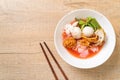 (Yen-Ta-Four) - Thai Style Noodle with assorted tofu and fish ball in Red Soup Royalty Free Stock Photo