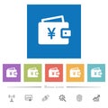 Yen wallet flat white icons in square backgrounds Royalty Free Stock Photo