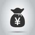 Yen, yuan bag money currency vector icon in flat style. Yen coin sack symbol illustration on white background. Asia money business Royalty Free Stock Photo