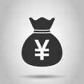 Yen, yuan bag money currency vector icon in flat style. Yen coin sack symbol illustration on white background. Asia money business Royalty Free Stock Photo