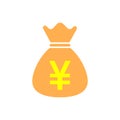 Yen, yuan bag money currency vector icon in flat style. Yen coin Royalty Free Stock Photo