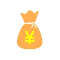 Yen, yuan bag money currency vector icon in flat style. Yen coin Royalty Free Stock Photo