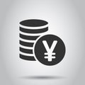 Yen, yuan money currency vector icon in flat style. Yen coin symbol illustration on white background. Asia money business concept Royalty Free Stock Photo