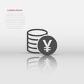 Yen, yuan money currency vector icon in flat style. Yen coin symbol illustration on white isolated background. Asia money business Royalty Free Stock Photo