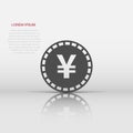 Yen, yuan money currency vector icon in flat style. Yen coin symbol illustration on white isolated background. Asia money business Royalty Free Stock Photo