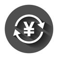 Yen, yuan money currency vector icon in flat style. Yen coin symbol illustration with long shadow. Asia money business concept. Royalty Free Stock Photo