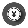 Yen, yuan money currency vector icon in flat style. Yen coin symbol illustration with long shadow. Asia money business concept. Royalty Free Stock Photo