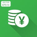 Yen, yuan money currency vector icon in flat style. Yen coin symbol illustration with long shadow. Asia money business concept. Royalty Free Stock Photo