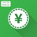 Yen, yuan money currency vector icon in flat style. Yen coin symbol illustration with long shadow. Asia money business concept. Royalty Free Stock Photo