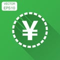 Yen, yuan money currency vector icon in flat style. Yen coin symbol illustration with long shadow. Asia money business concept. Royalty Free Stock Photo
