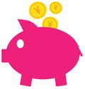 Yen, Yuan or Renminbi currency icon or logo on coins entering a piggy bank. Royalty Free Stock Photo