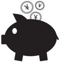 Yen, Yuan or Renminbi currency icon or logo on coins entering a piggy bank. Royalty Free Stock Photo